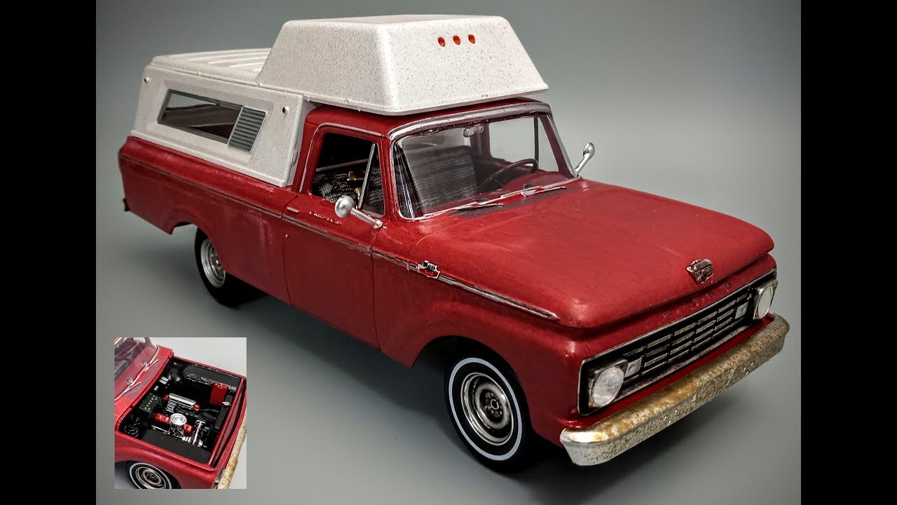 FIRST BUILD! NEW 1963 Ford F100  Camper 1/25 Scale Model Kit Review How To Assemble Paint Fade Rust