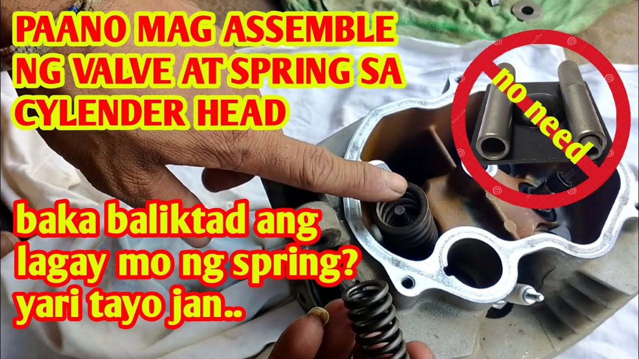 PAANO MAG ASSEMBLE NG IN&EX VALVE AT VALVE SPRING SA CYLENDER HEAD