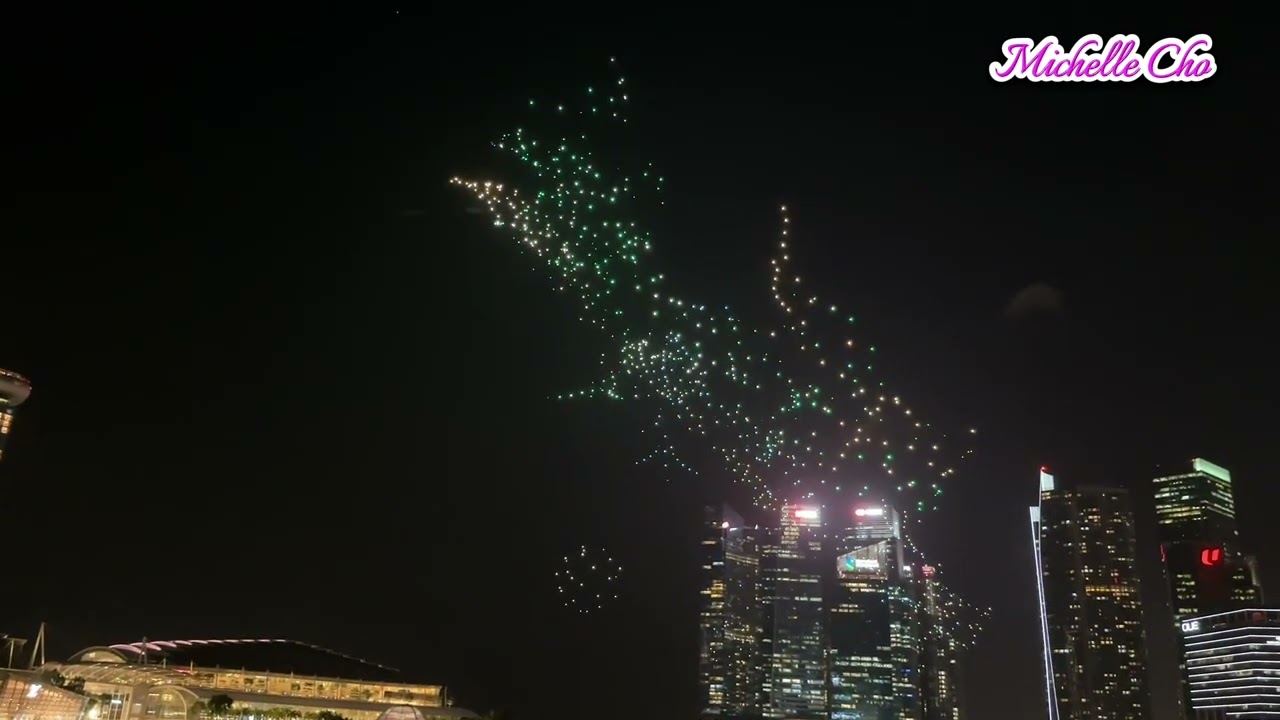 Dragon drone Show, 1,500 drones forming a dragon hovering over Marina Bay| Singapore 🇸🇬