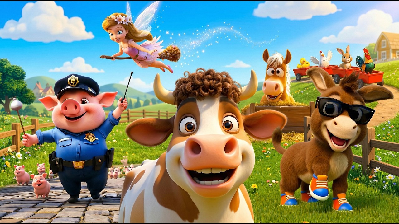 Mix Vacuta cu parul cret la ferma. Colaj melodii Sclipi Kids - Cantece pentru copii