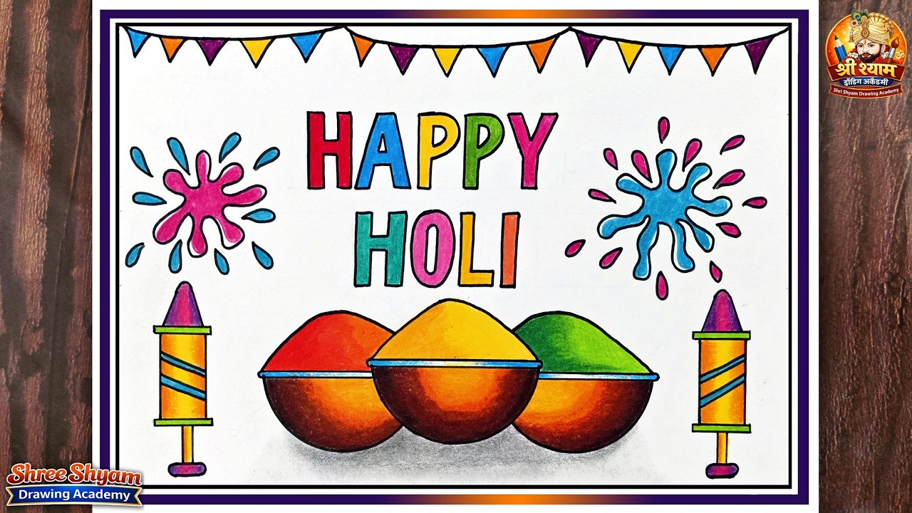 Holi drawing easy| Happy Holi poster drawing| Holi festival drawing| Holi special Colours drawing