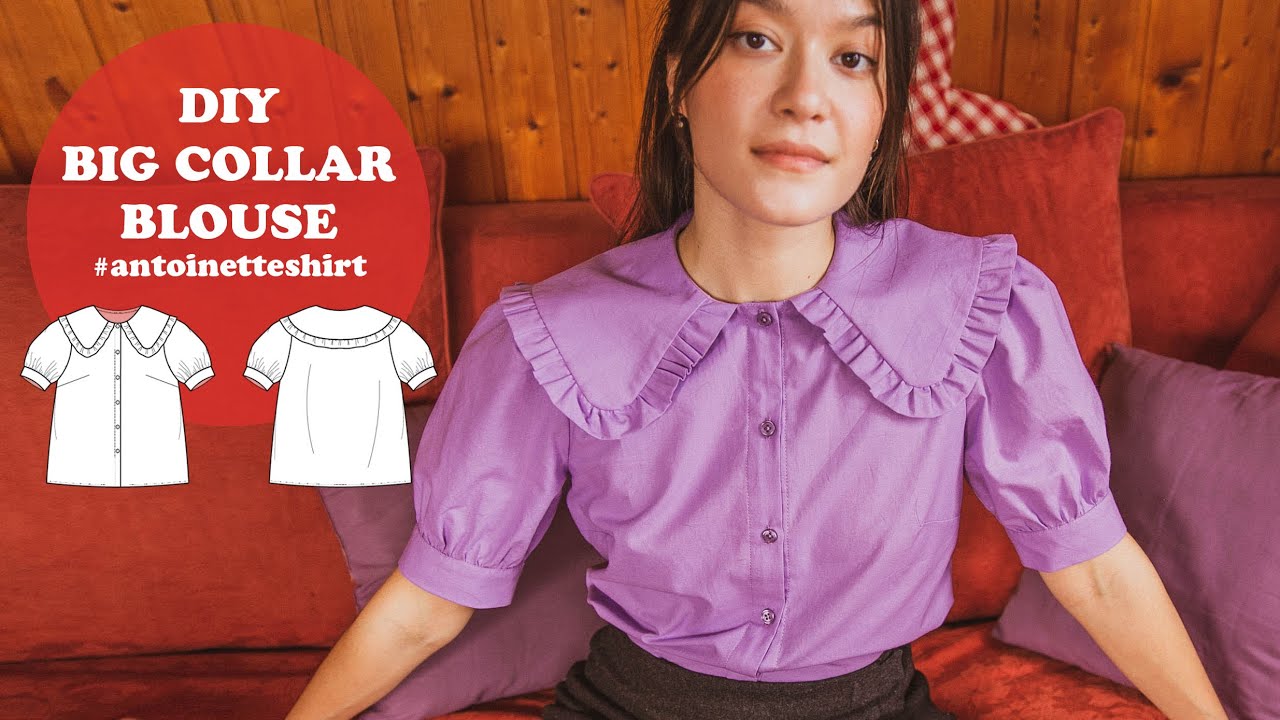 Блузка с большим воротником-оборкой и рукавами-буфами своими руками | Мастер-класс по шитью рубаш...