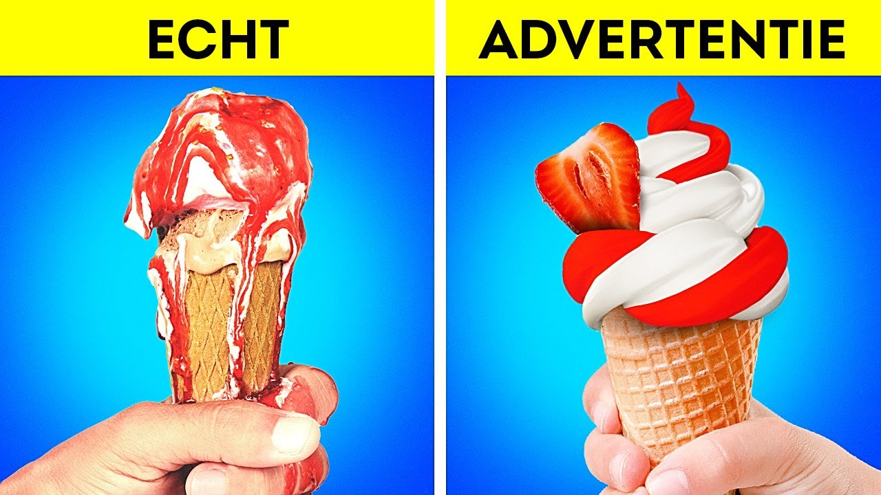 ETEN IN RECLAMES vs IN HET ECHTE LEVEN || Reclame trucjes en fotohacks