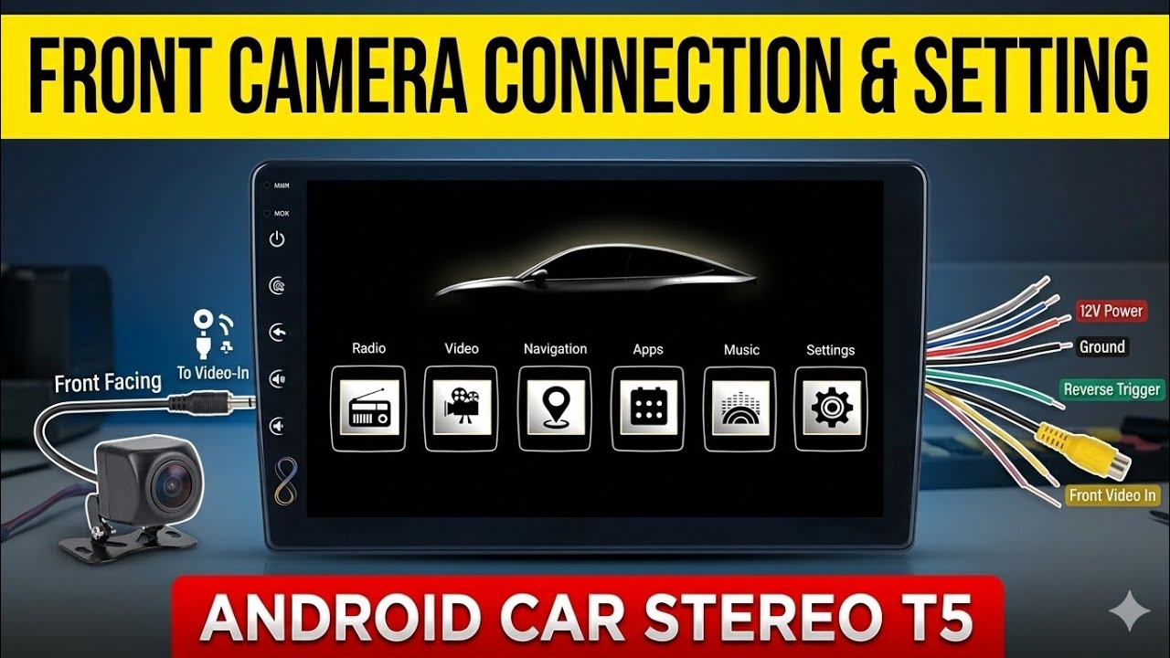 Front Camera Installation, connection & Setting of Android Car stereo T5