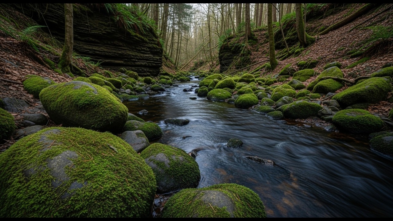 Sleep Ambience with Calm River Flow Supporting Deep Sleep and Stress Reduction