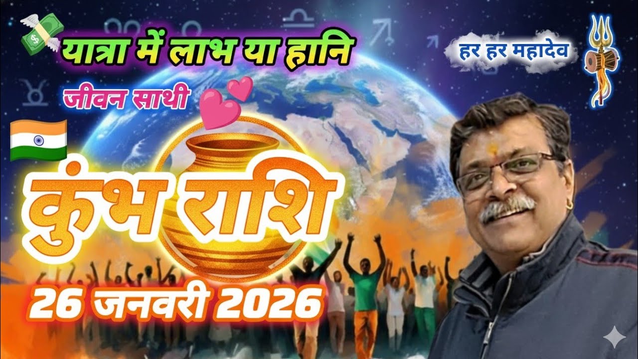 कुंभ राशिफल 26 जनवरी 2026:  🇮🇳Republic Day | यात्रा, बच्चे और पशु सेवा का क्या होगा असर? जीवन साथी 🚻