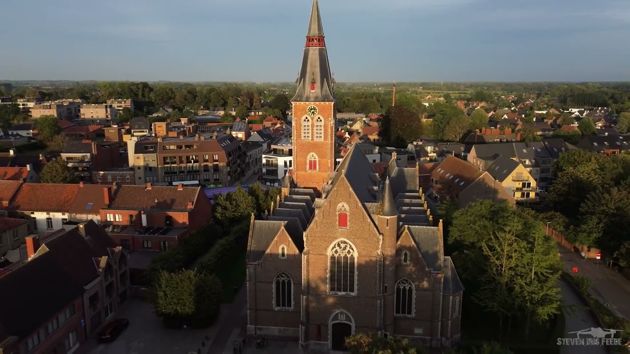 Sint-Corneliuskerk Aalter. 2023. België. Church in Aalter Belgium. filmed with DJI MINI 3