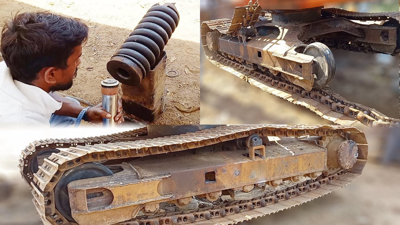 Excavator Track Adjuster Spring Repair And Track Chain Installation | Fire Metal