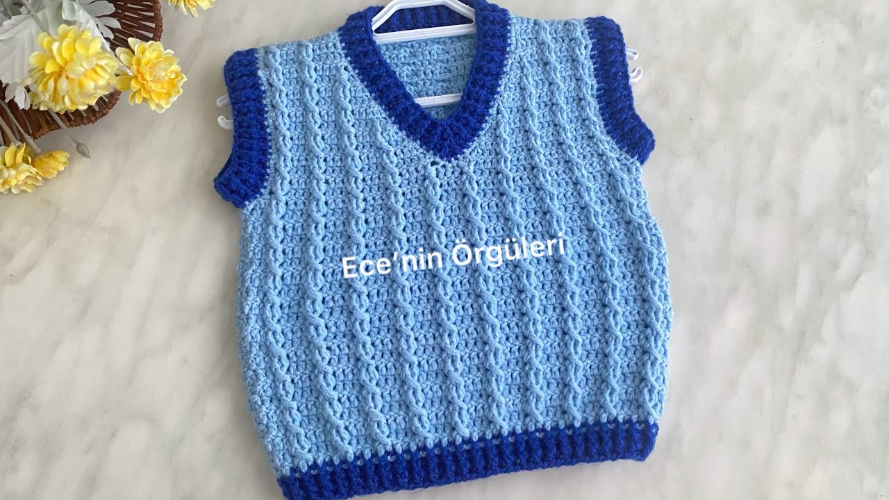 Crochet Baby Boy Sweater/Tığ işi Erkek Bebek Süveter  Kazağı /6 ay #diy