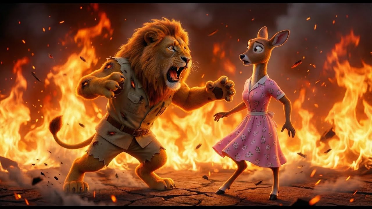 Cruel Hunter Lion HITS Mother Deer, But The Forest Fire TRAPPED Him