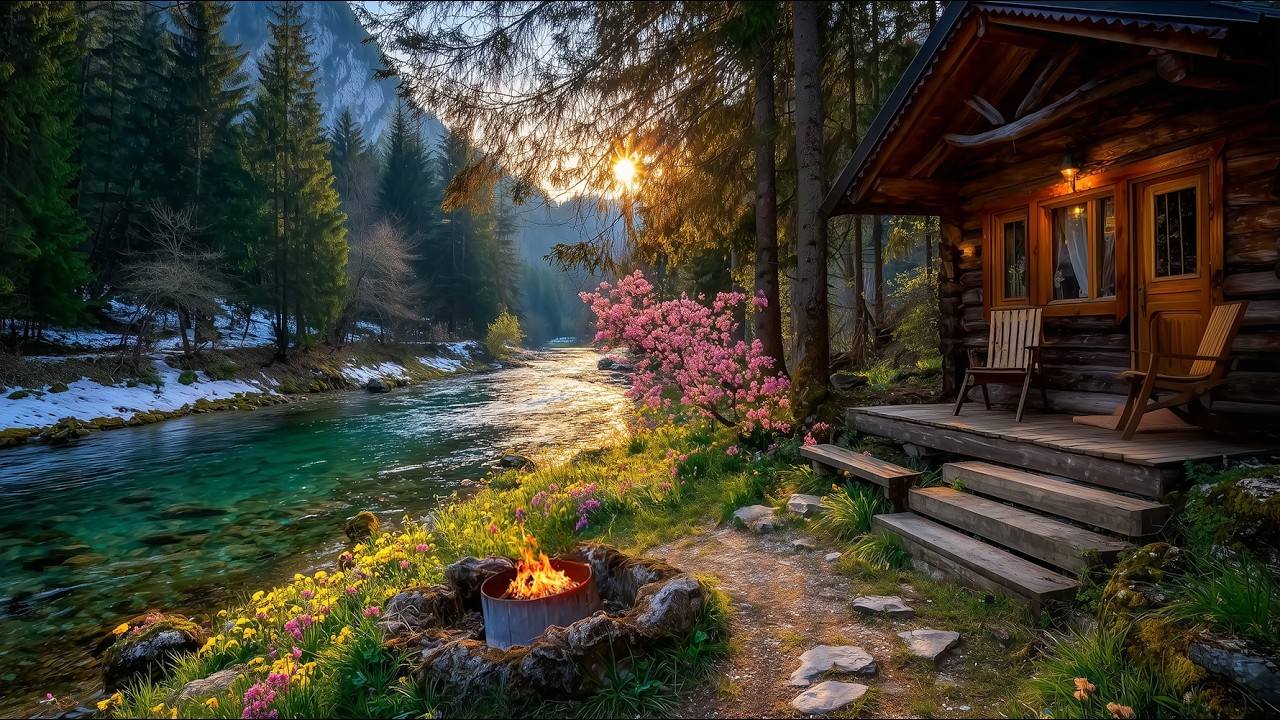 The Perfect Spring Morning 🌸 Riverside Cabin, Birds & River Ambience