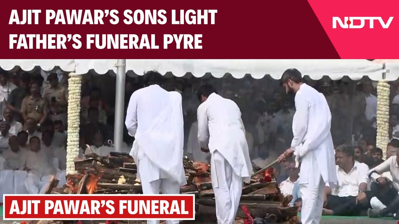 Ajit Pawar's Sons Parth and Jay Pawar Light Father's Funeral Pyre In Baramati