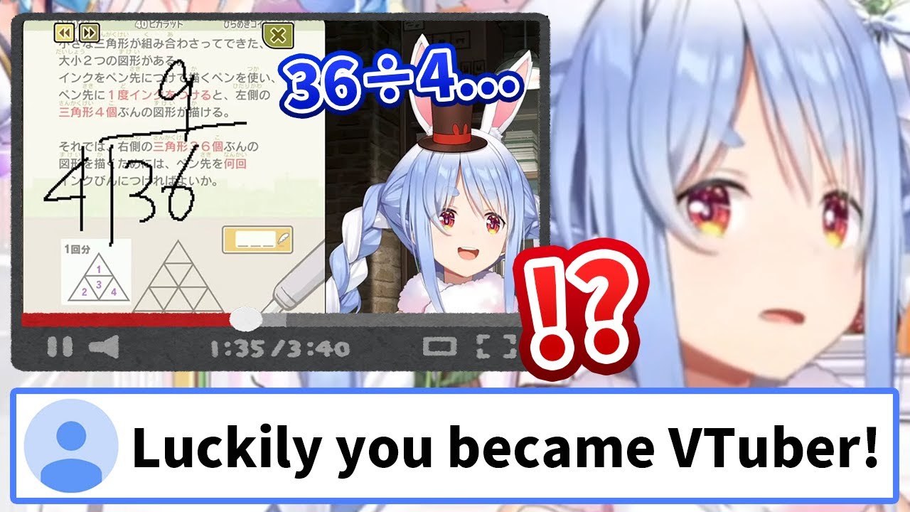 Pekora reacts to her clip where she's calculating by writing for 