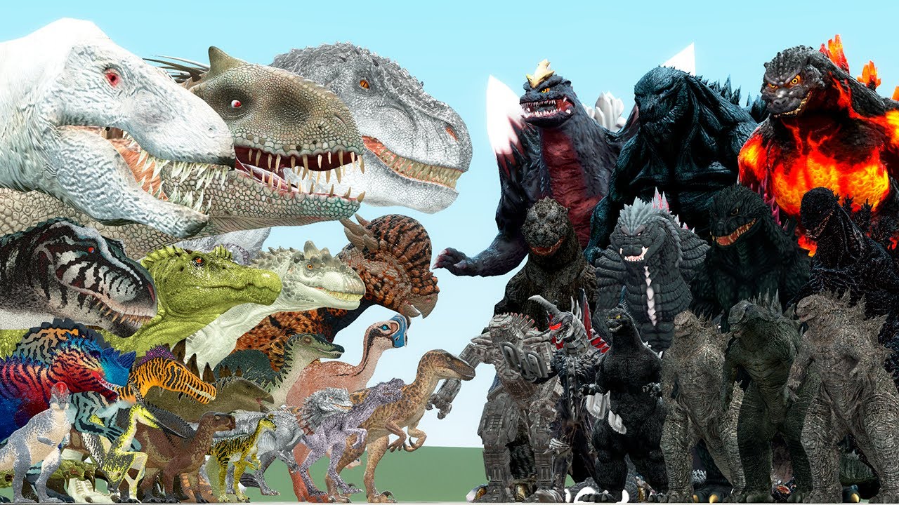 NEW DINOSAURS FAMILY VS GODZILLA SPACE, GODZILLA EARTH AND GODZILLA BURNING (Garry's Mod)