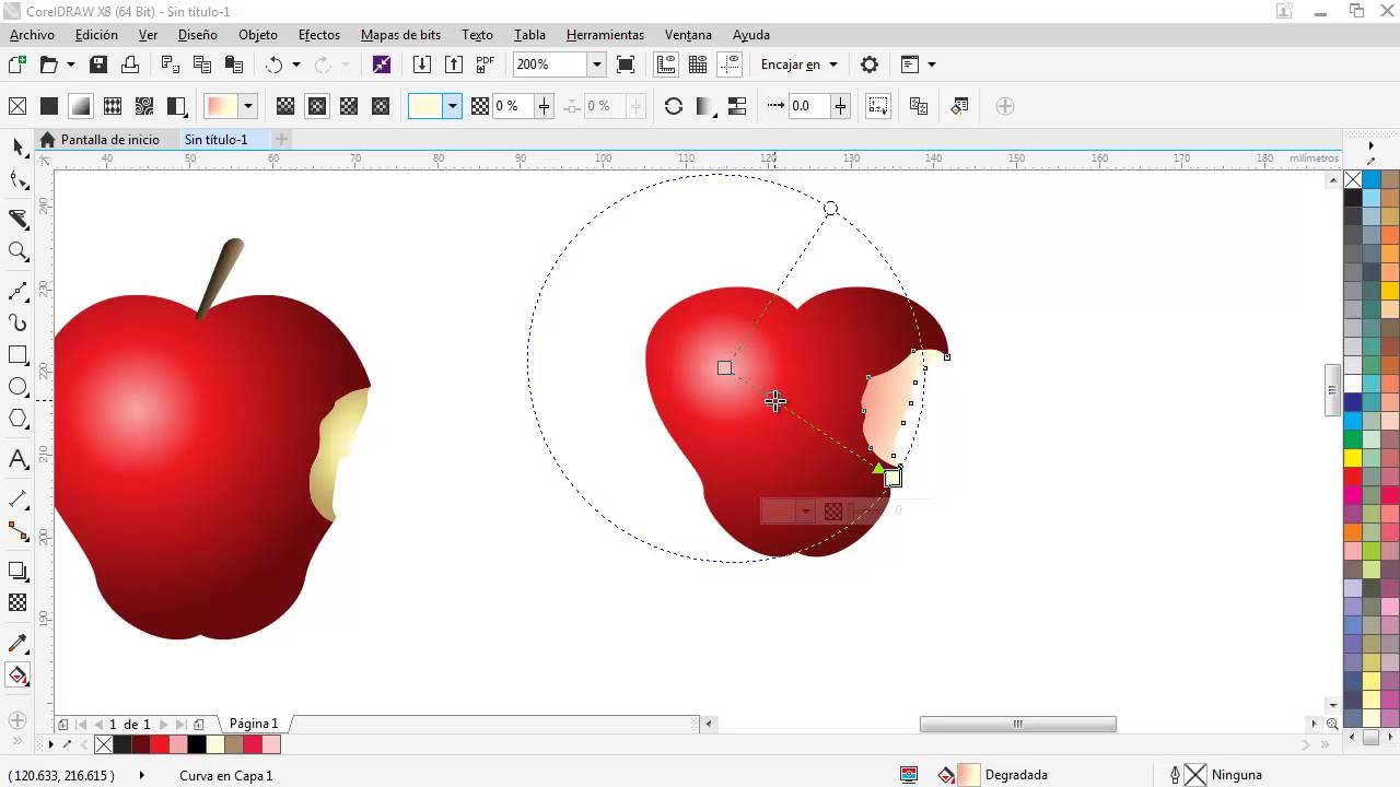 2 -2 CorelDraw: Manzana usando trazos,  herramientas de recorte, degradado