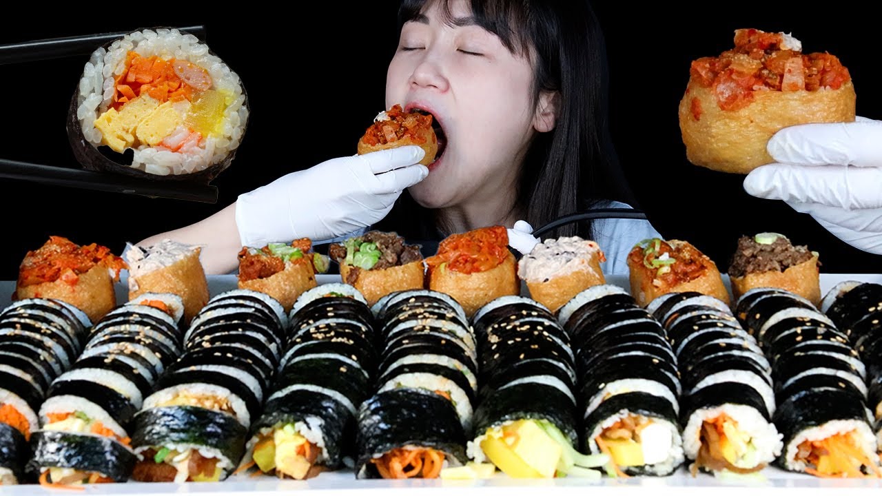 아침이니까 간단하게 종류별 김밥 10줄 + 대왕유부초밥 8pcs 먹방🍙🍣 | GIMBAP | MUKBANG | EATING SHOW | ASMR