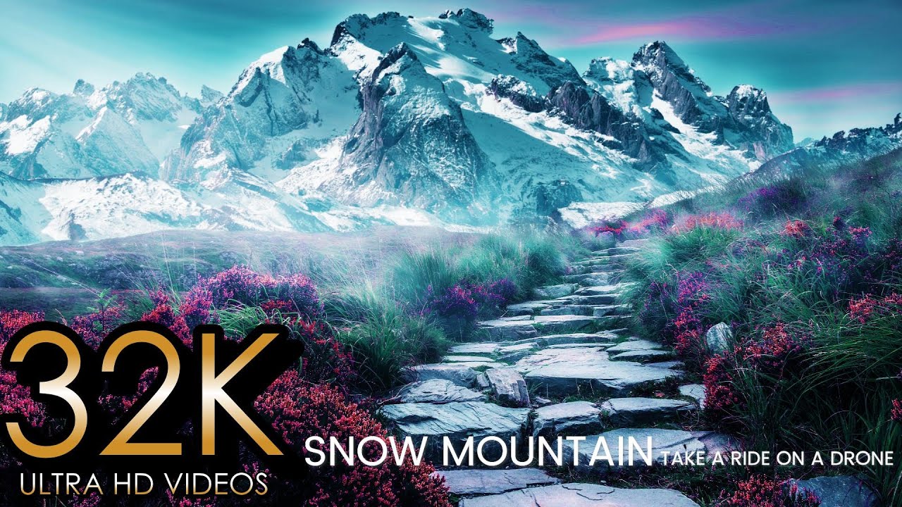 Snow Mountain & Tree Take A Ride on A Drone - 32K ULTRA HD - Relaxing Music A Typical Ride