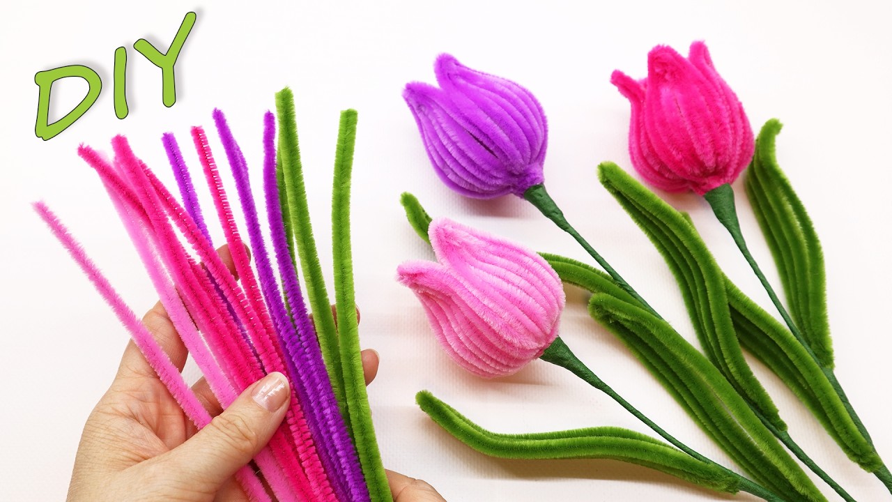 DIY Tulips 🌷 Tulip Flower made of Chenille Wire (Pipe Cleaners)