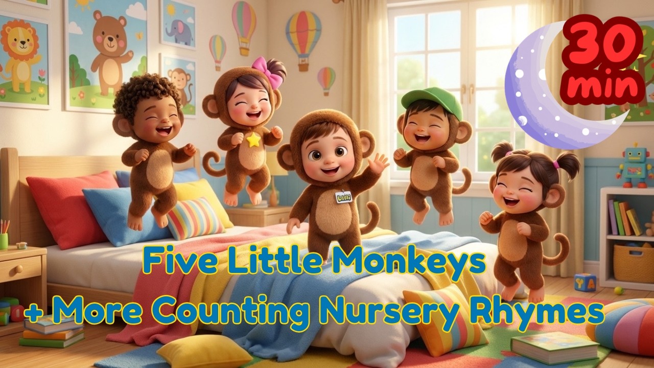 Five Little Monkeys | Counting Songs for Kids | Nursery Rhymes | Moonbean Kids