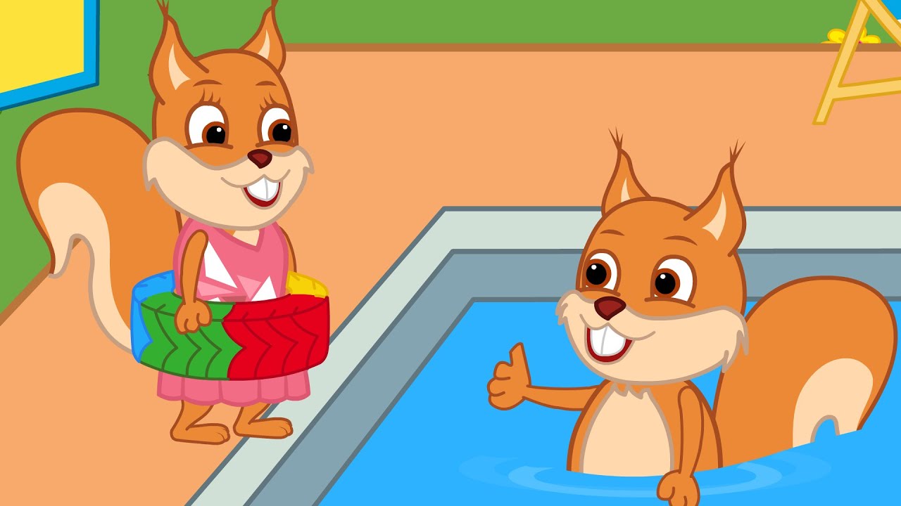 Bridie Squirrel in English - Car Tire Splash: Kids' Water Adventure Cartoon for Kids