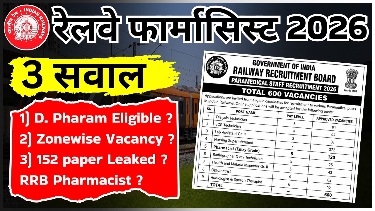 RRB Pharmacist Recruitment 2026: 🚨 120 Vacancy | D.Pharm Eligible or Not? Full Details | Apply Soon