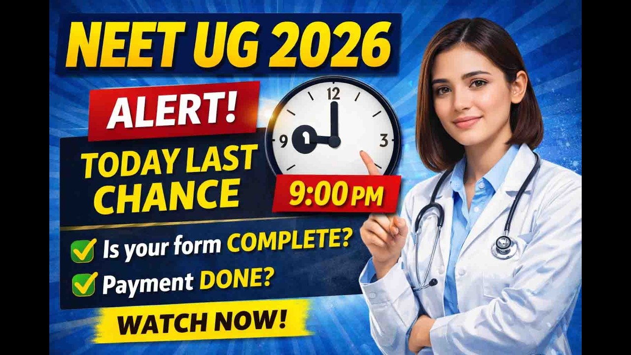 NEET UG 2026 ALERT 🚨 आज शेवटची संधी | Form 9 PM | Payment 11:50 PM