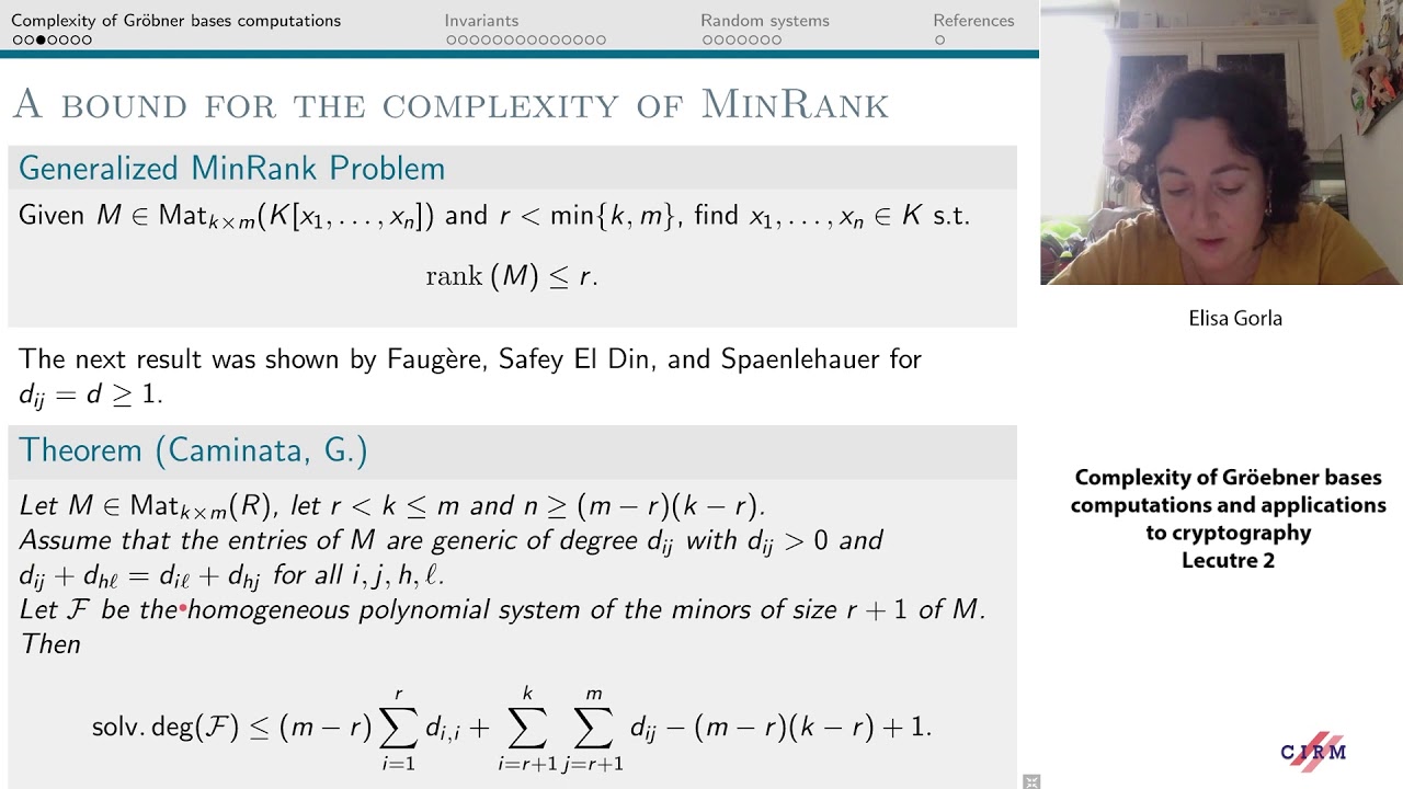 Elisa Gorla: Complexity of Groebner bases computations and applications to cryptography - lecture 2