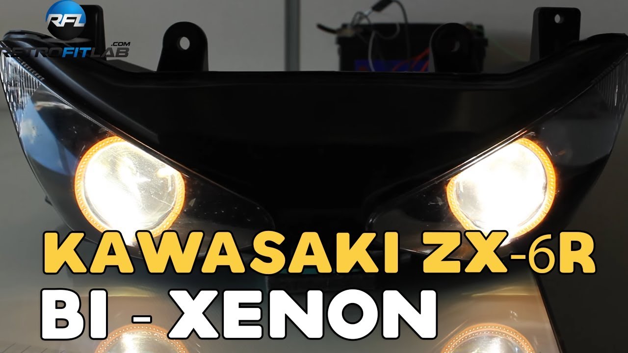 Kawasaki ZX-6R 636 (03-04) Bi-xenon Aharon HID projector and Led angel eyes installation