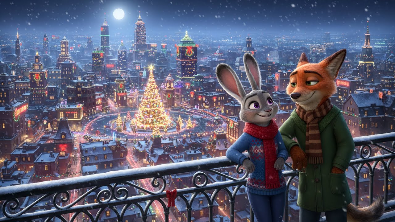 🎄 Animal Friends' Winter Wonderland | Christmas Synthwave Vibes in a Festive Cityscape