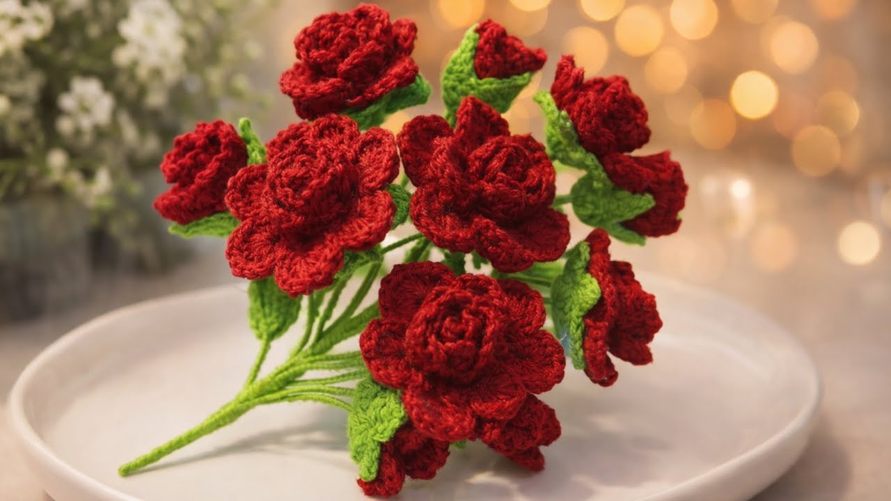 Valentine’s Day Special Crochet Rose Bouquet Tutorial 🌹❤️ l क्रोशिया से गुलाब का बुके कैसे बनाएं |