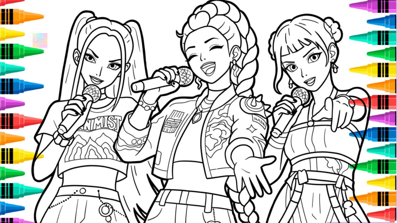 K-Pop Demon Hunters Fan Art Coloring Pages - Satisfying Mira, Rumi and Zoey | TadaDraw