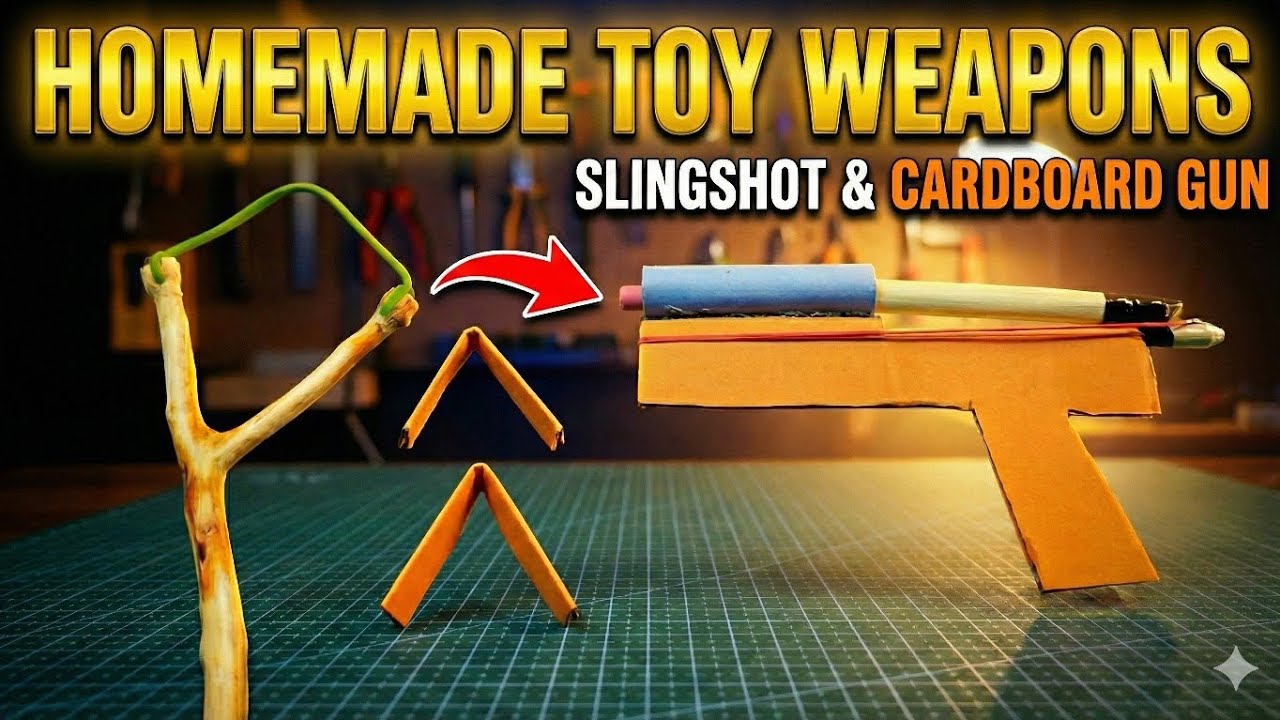 How to Make a Cardboard Gun and Wooden Slingshot