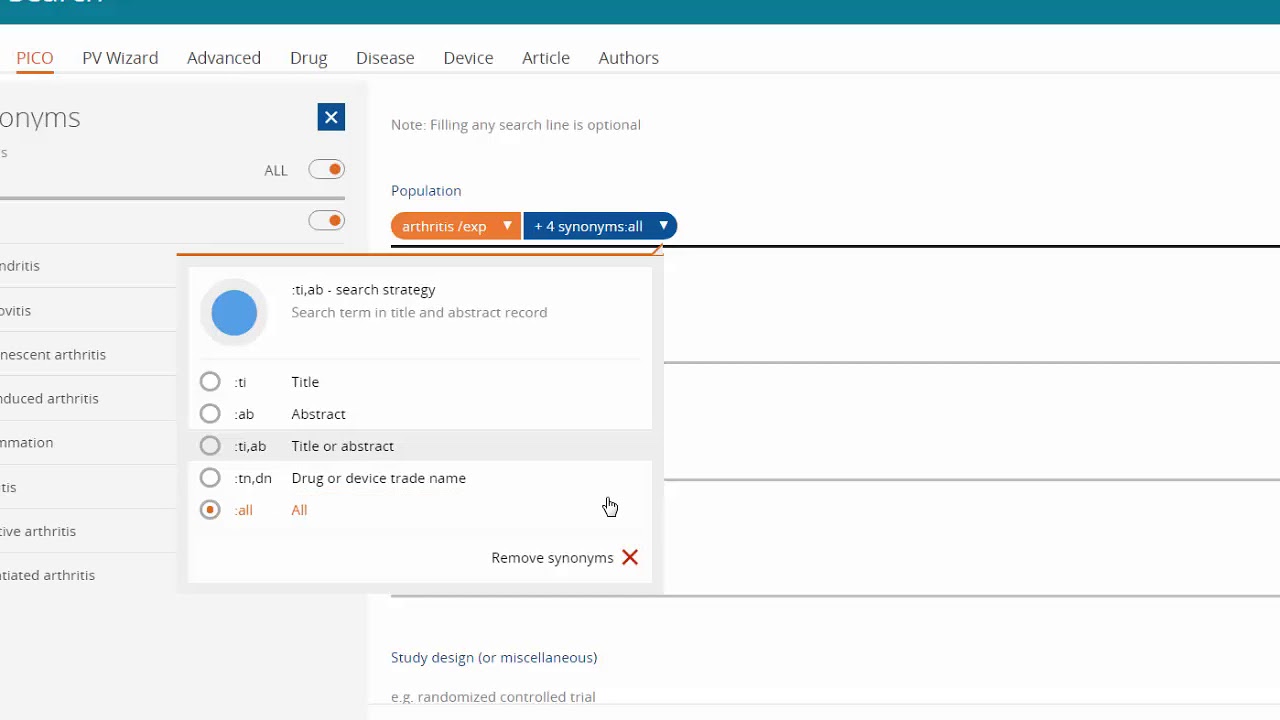 Embase PICO Search
