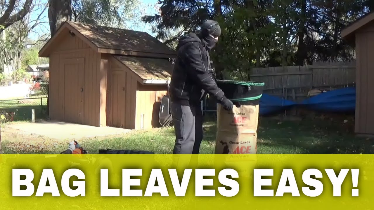 Easy way to fill a lawn bag with a collapsible leaf funnel