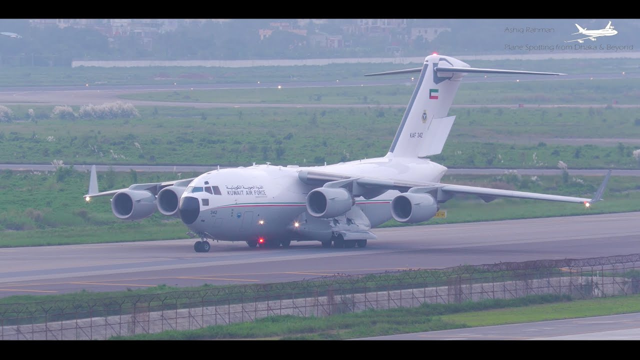 Kuwait Air Force C17 Globemaster Arrival at Dhaka Airport