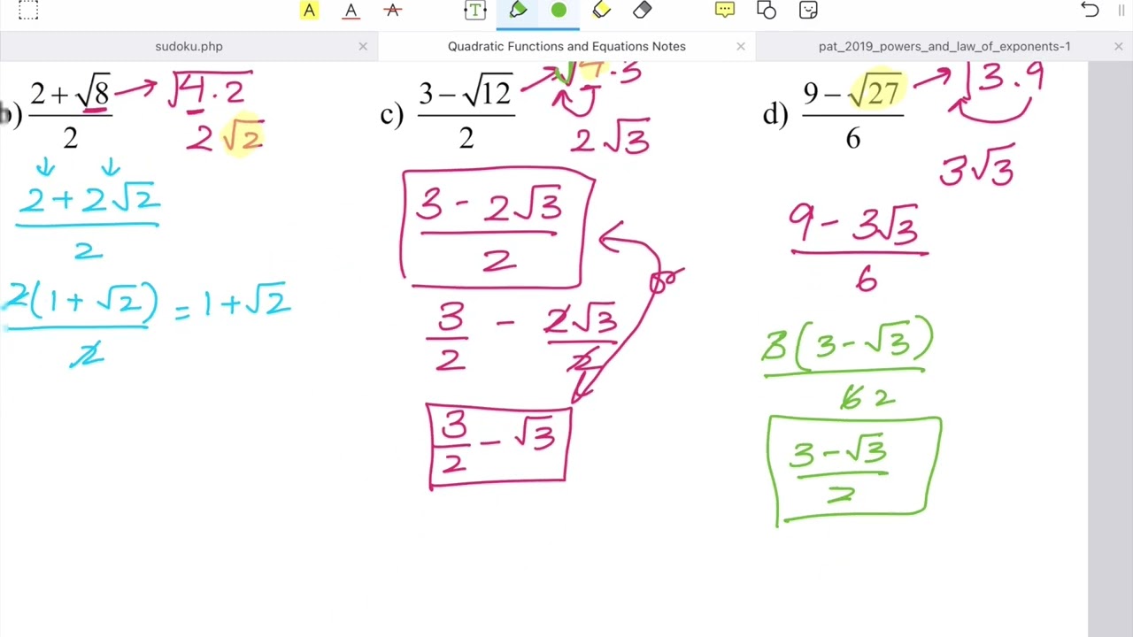 Math 20-1 Lesson 9: Solving Quadratic Equations Using the Quadratic Formula