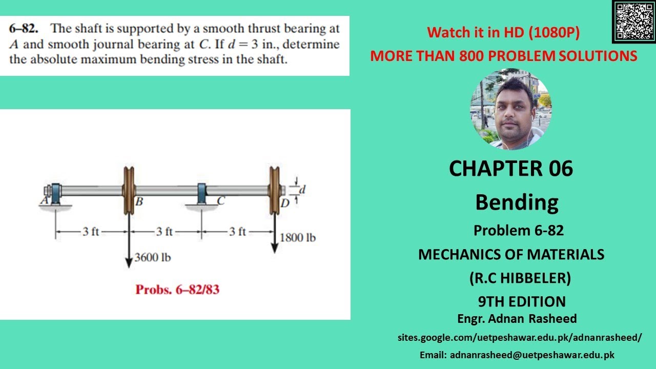 Determine the absolute maximum bending stress in the shaft | Problem 6-82 | Mechanics of materials