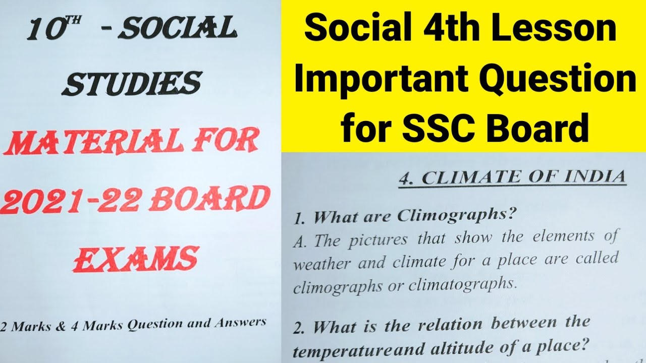 10th class | social | 4.Climate Of India lesson |Important questions for SSC board exam with answers