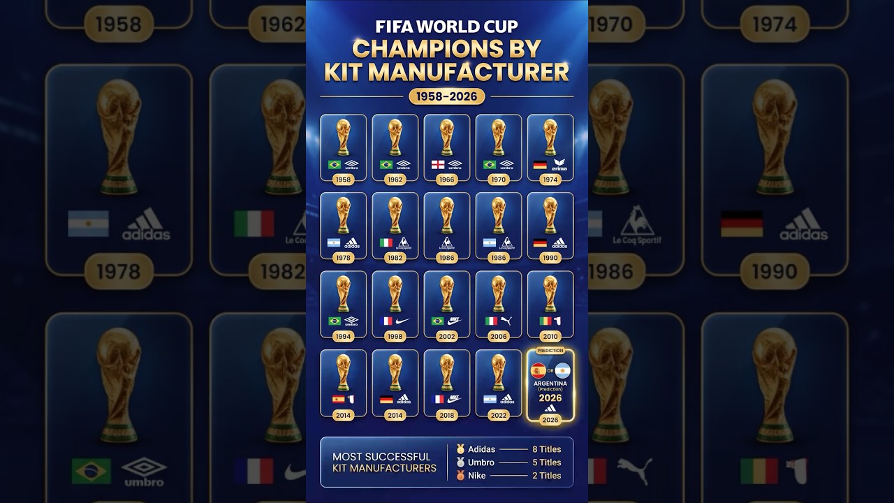 🏆 FIFA World Cup Winners by Kit Manufacturer ⚽🔥 | Adidas vs Nike vs Puma #fifawc #fifa2026 #addidas