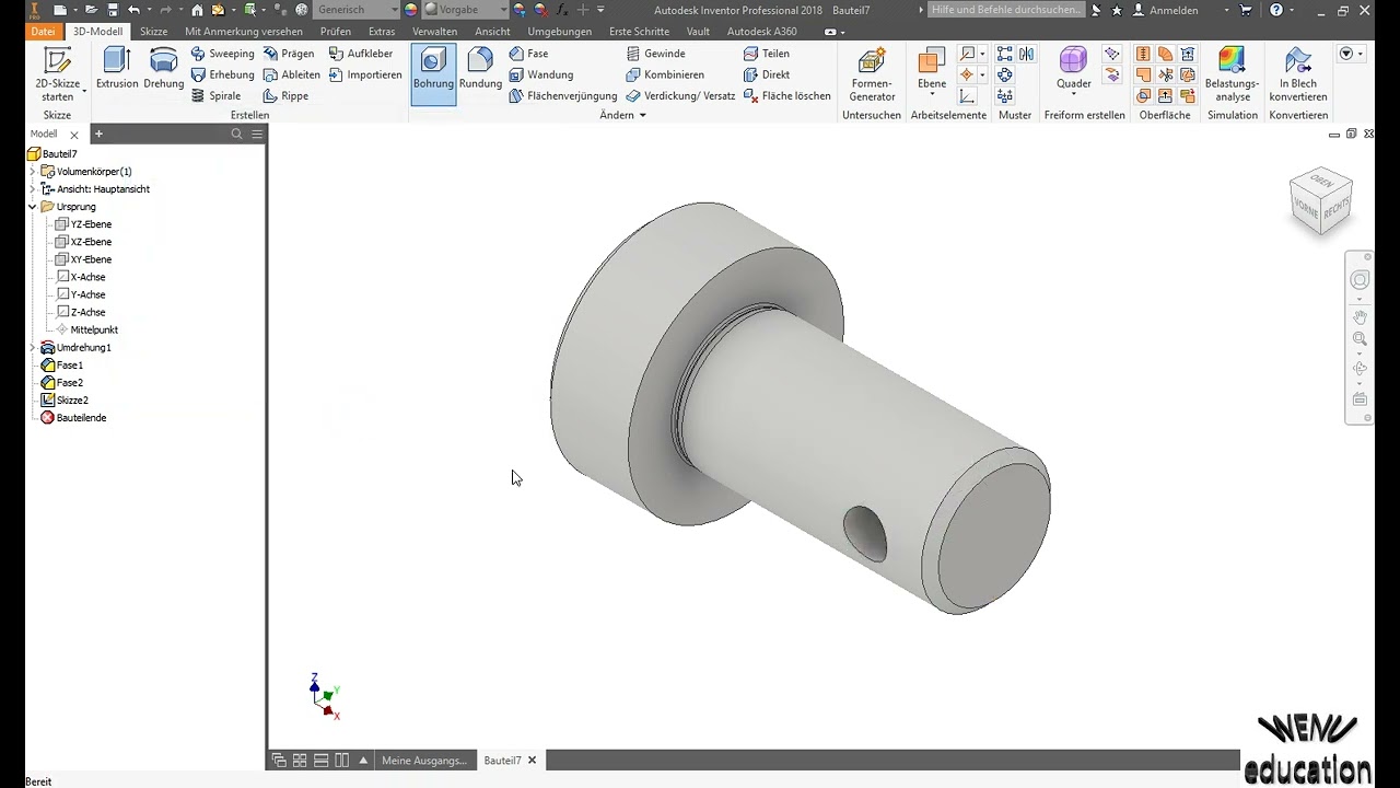 Inventor Tutorial Übung Drehteil Bolzen