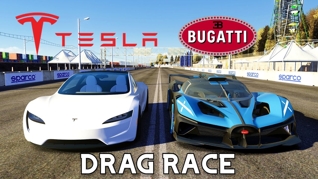 BUGATTI BOLIDE VS TESLA ROADSTER DRAG RACE | Assetto Corsa