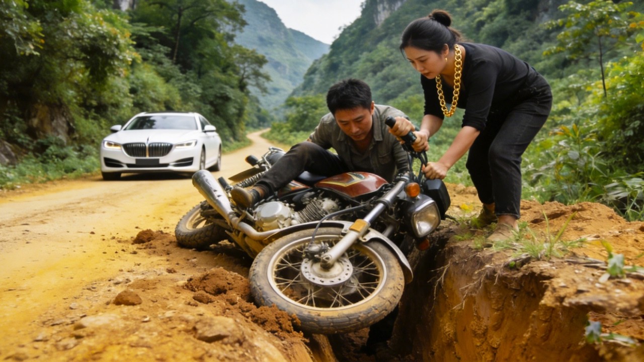 A Kind And Wealthy Woman Helped A Motorcyclist Who Had Overturned On The Roadside To Right Himself