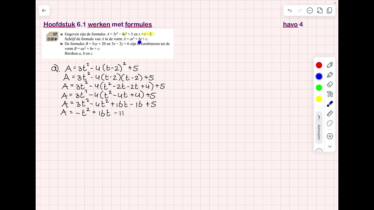 Substitutie uitleg - formule herschrijven (havo 4 wiskunde A) - H6.1 opd. 17
