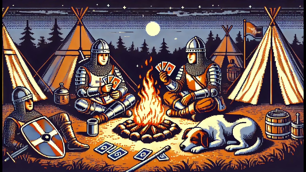 🎴 Medieval Campfire Ambience | Knights Playing Cards 🔥 Relaxing Sounds for Sleep, Study & RPG
