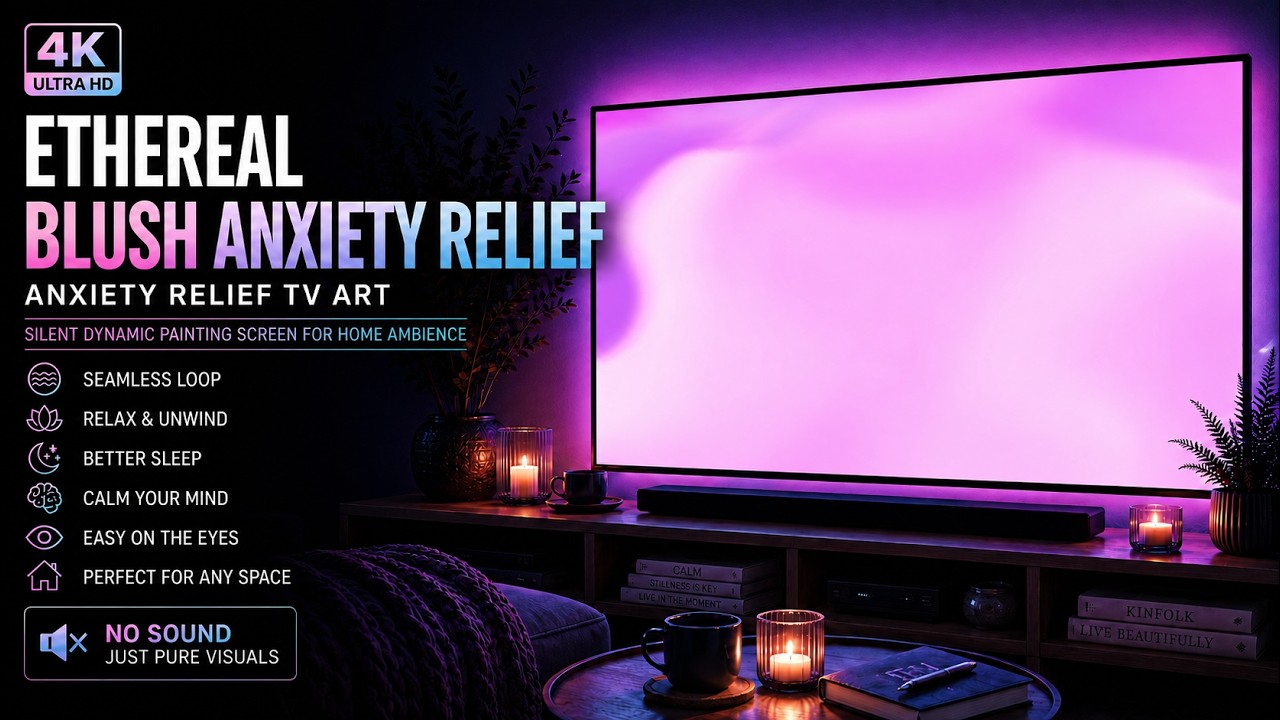 Ethereal Blush Anxiety Relief TV Art  | Silent Framed dynamic Painting Screen for Home Ambience