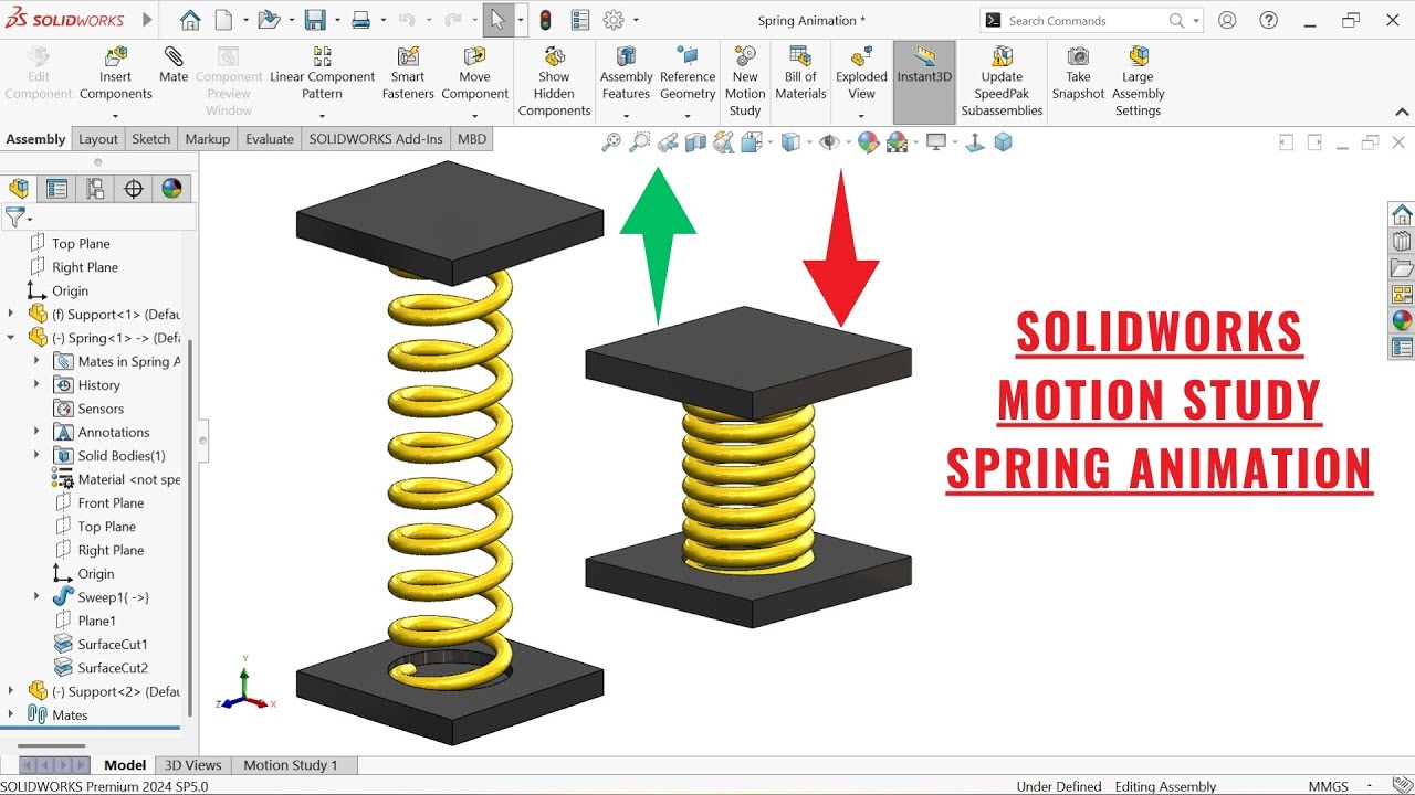 SolidWorks Spring Animation | Motion Study Tutorial