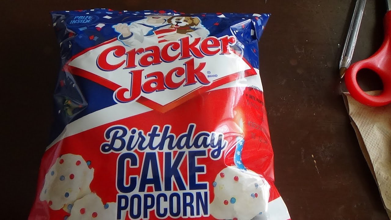 ASMR Eating Cracker Jack Birthday Cake Popcorn