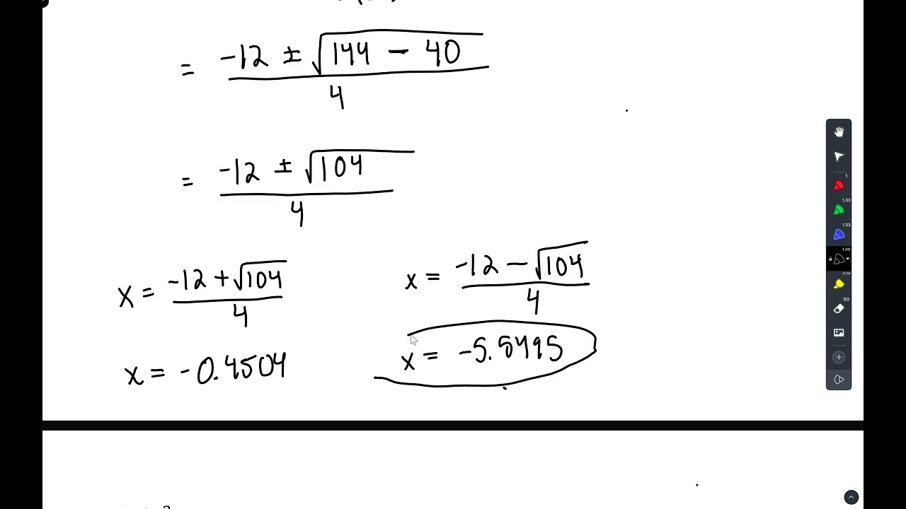 Unit8D4Tech: Solving Using the Quadratic Formula
