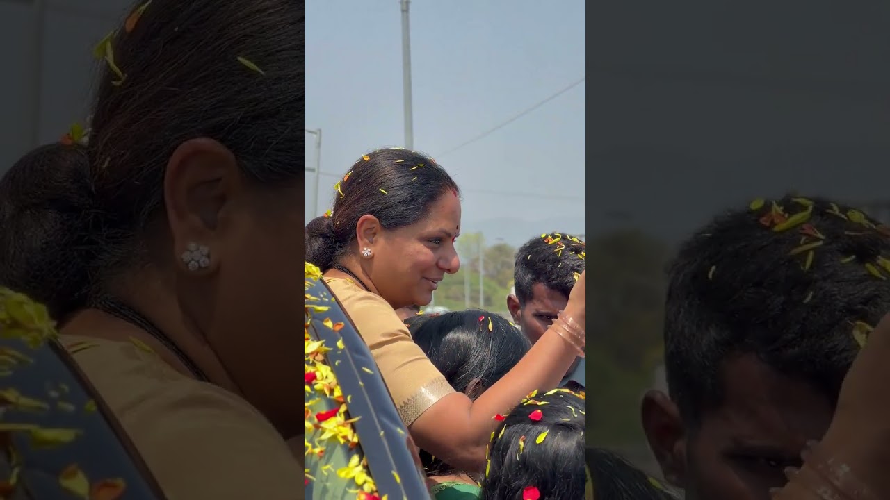 Kalvakuntla Kavitha akka along with her son Aditya Received a Grand welcome in Thirupathi