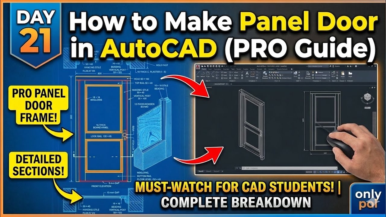 AutoCAD main Panel Door kaise banayein? (Day 21 PRO Guide) - Students ke liye bilkul zaruri! 